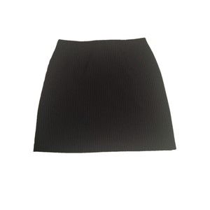 Vintage black pinstripe mini skirt 13/14 flat front back zip dressy